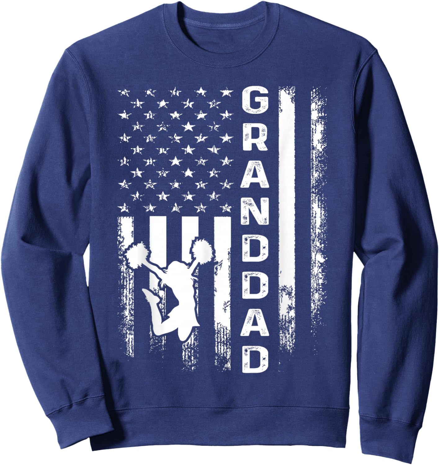 Cheerleader Cheer Granddad America Flag Vintage Xmas Sweatshirt - Sweatshirt | Navy