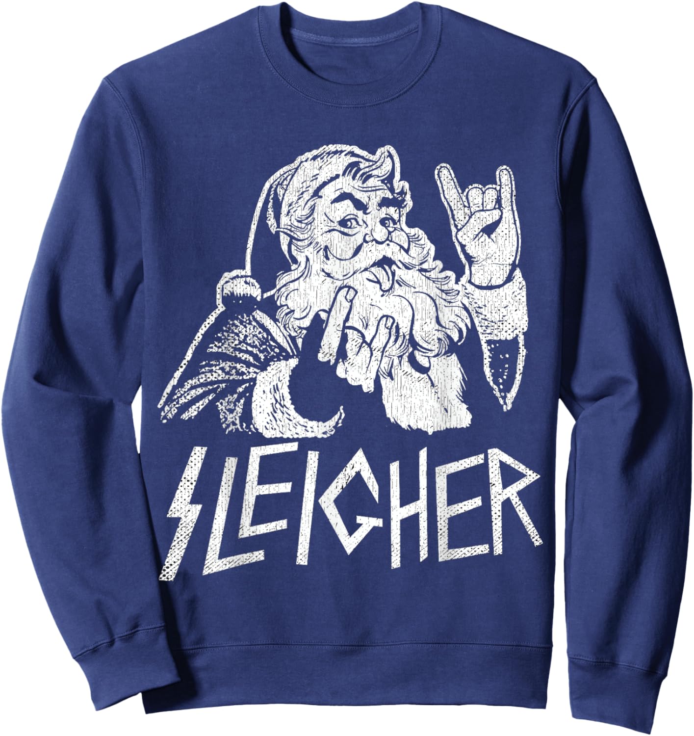 Sleigher Santa Claus Rock On Goth Heavy Metal Christmas Sweatshirt - Sweatshirt | Navy