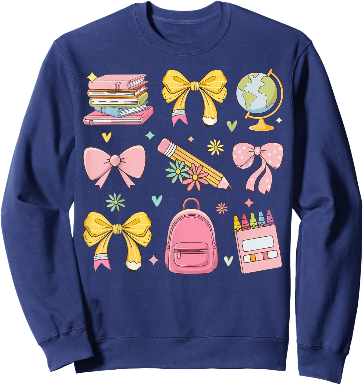 Coquette Bow Pencil Teacher Back To School Appreciation Sweatshirt - Sweatshirt | Navy