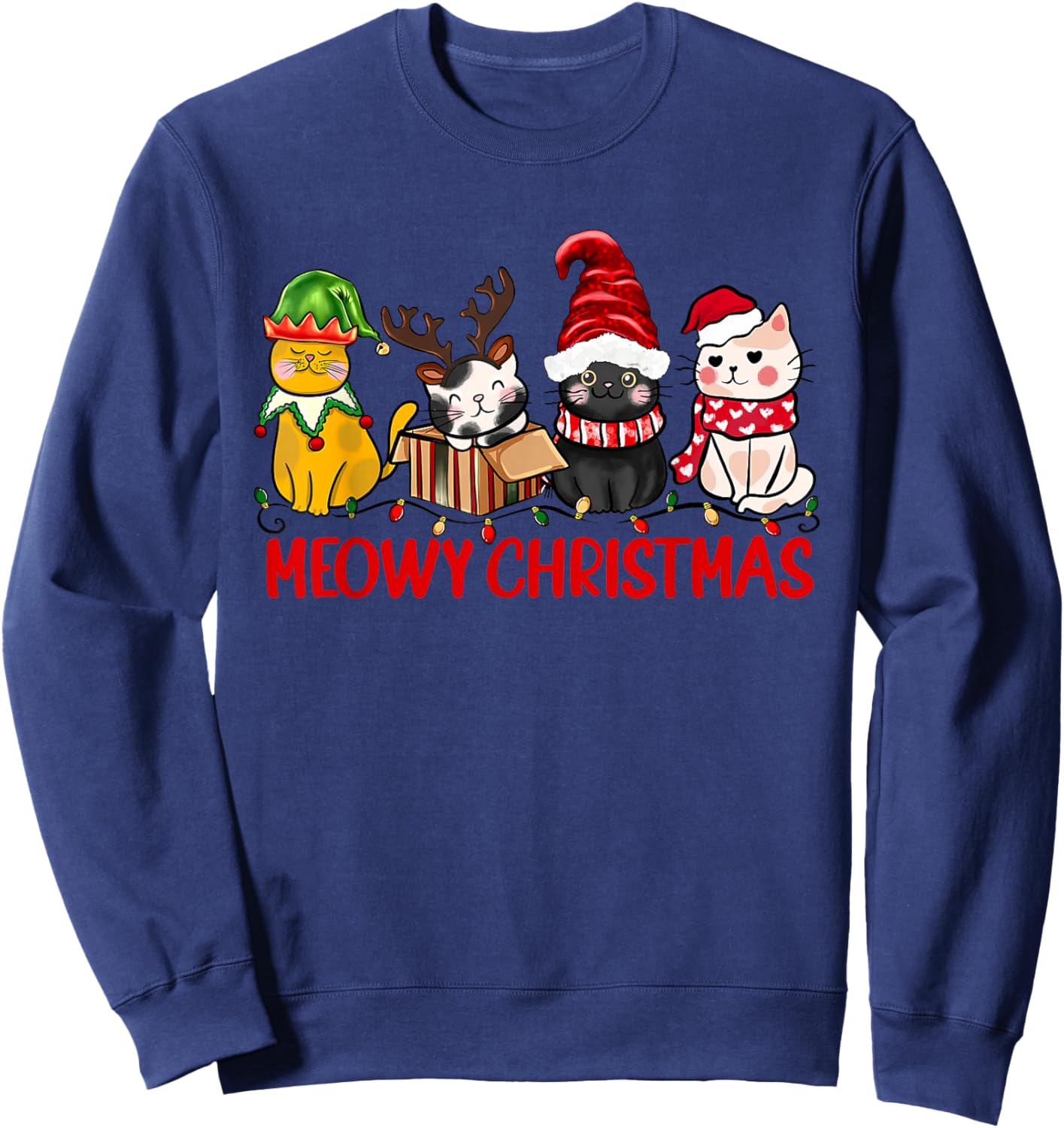 Funny Christmas Cats - Cute Kitten Cats Santa Hat Xmas Sweatshirt - Sweatshirt | Navy