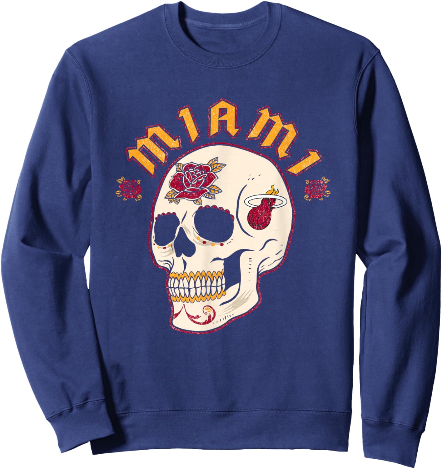 NBA Miami Heat Halloween Floral Skull Sweatshirt - Sweatshirt | Navy