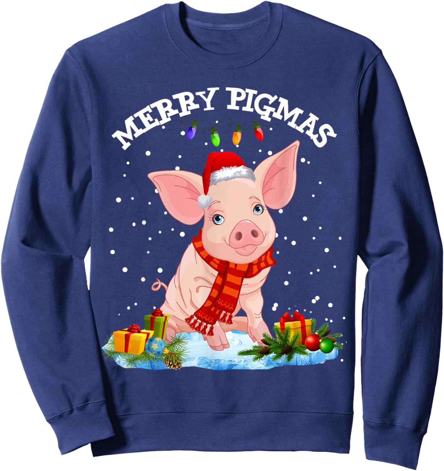 Merry Pigmas Pig Christmas Santa Pig Xmas Lights Farmer Sweatshirt - Sweatshirt | Navy