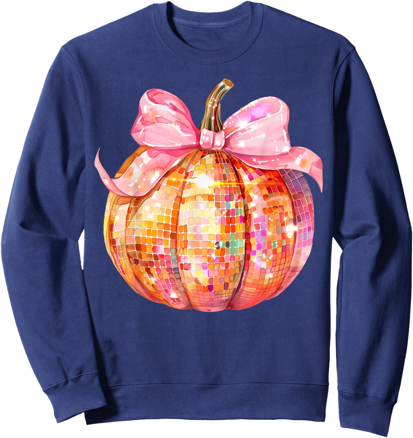 Coquette Pumpkin Bow Disco Ball Cute Girly Halloween Costume Sweatshirt - Sweatshirt | Navy
