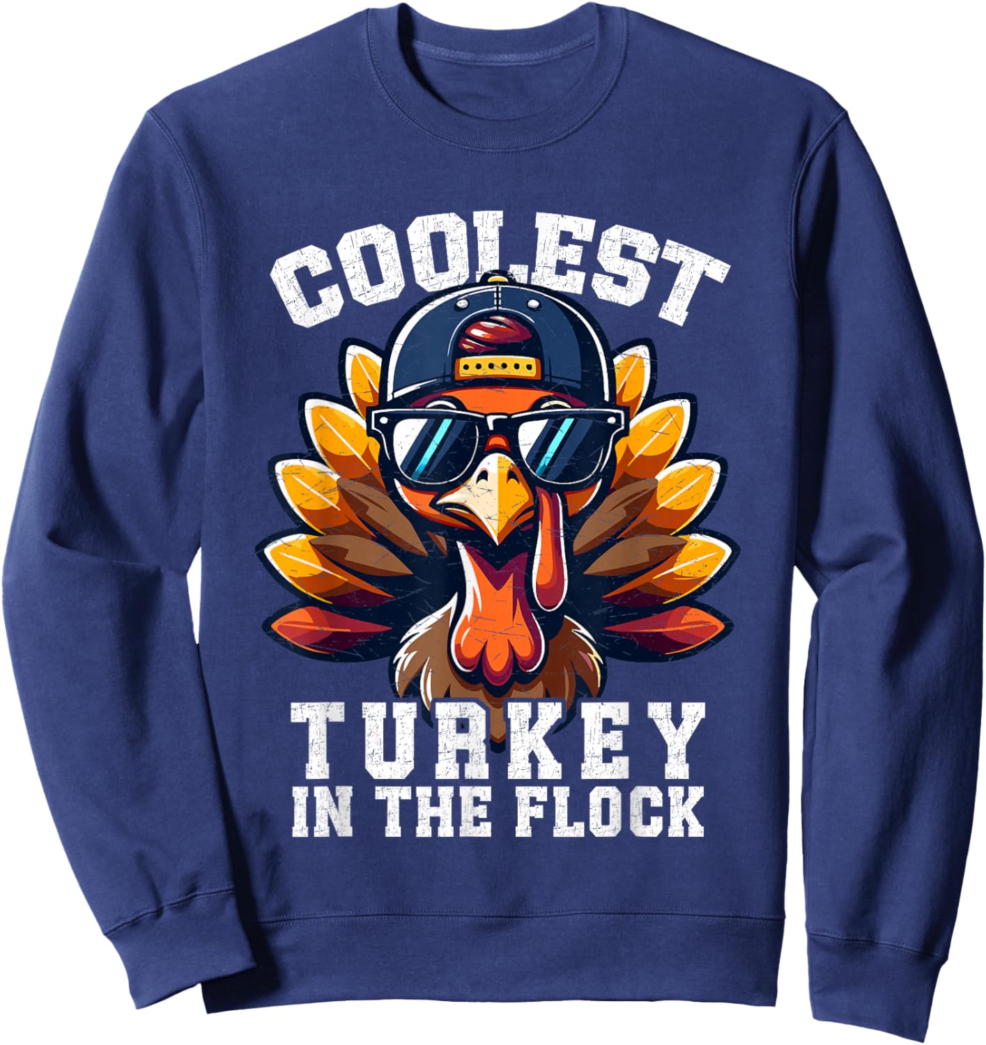 Coolest Turkey Thanksgiving Toddler Boys Kids Men Turkey Sweatshirt - Sweatshirt | Navy
