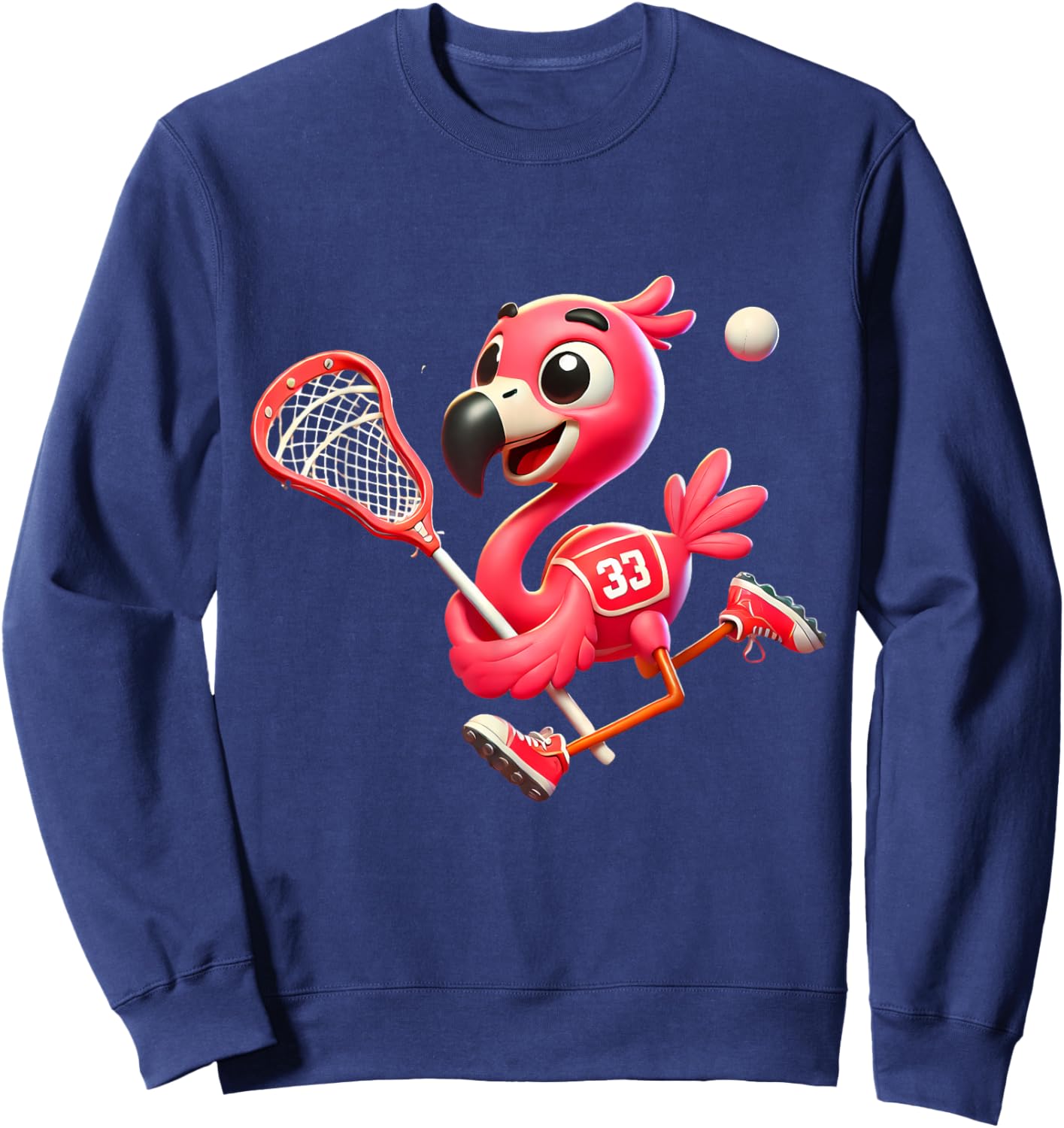 Flamingo Lacrosse Player Bird Lover Men Women Kids Sweatshirt - Sweatshirt | Navy