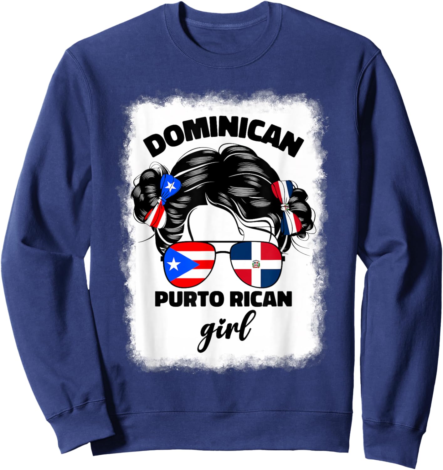DominiRican Girl Kids Dominican And Puerto Rican Rico Flag Sweatshirt - Sweatshirt | Navy