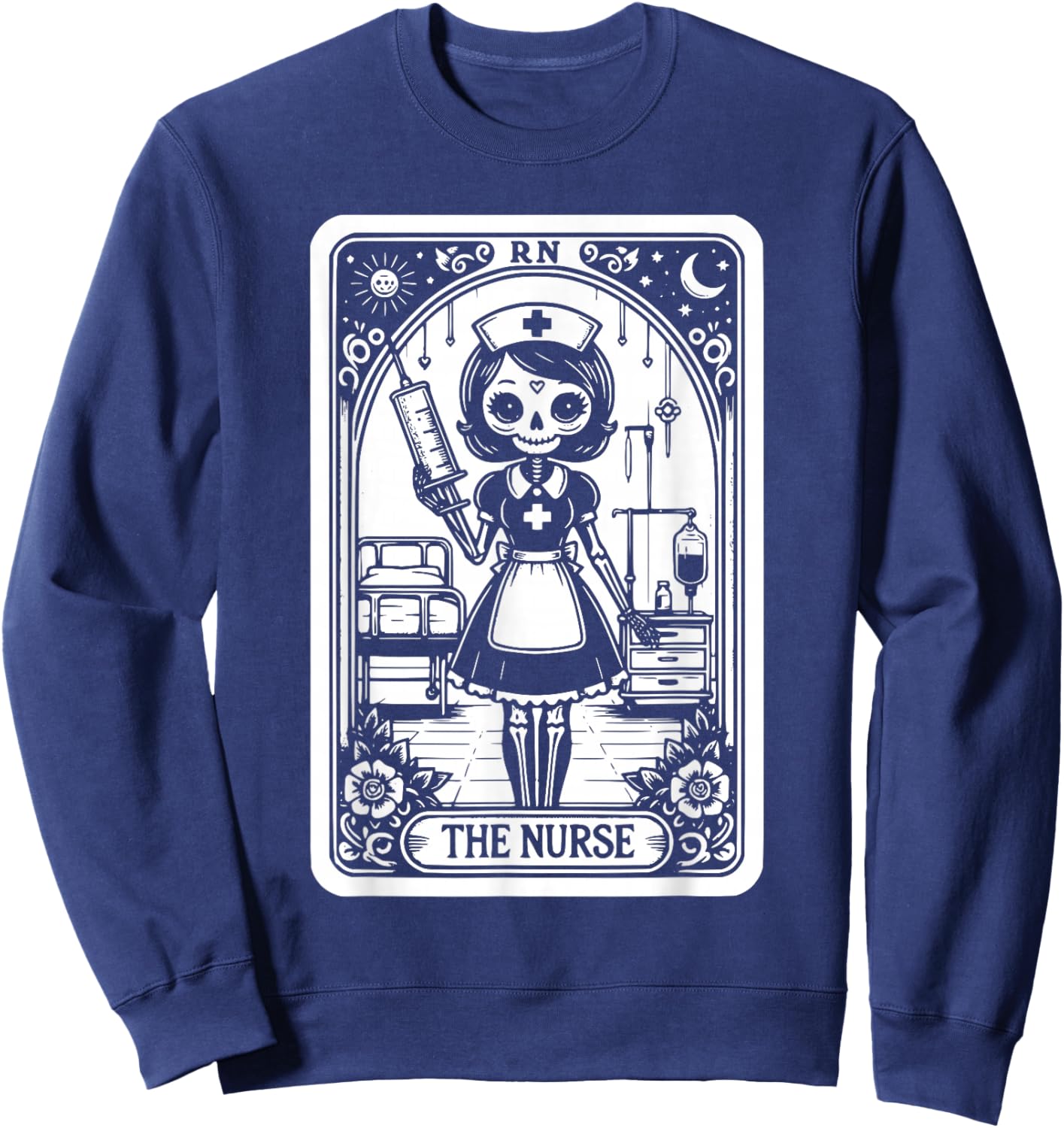 Funny Spooky Skeleton RN Nurse The Nurse Tarot Card Nursing Sweatshirt - Sweatshirt | Navy