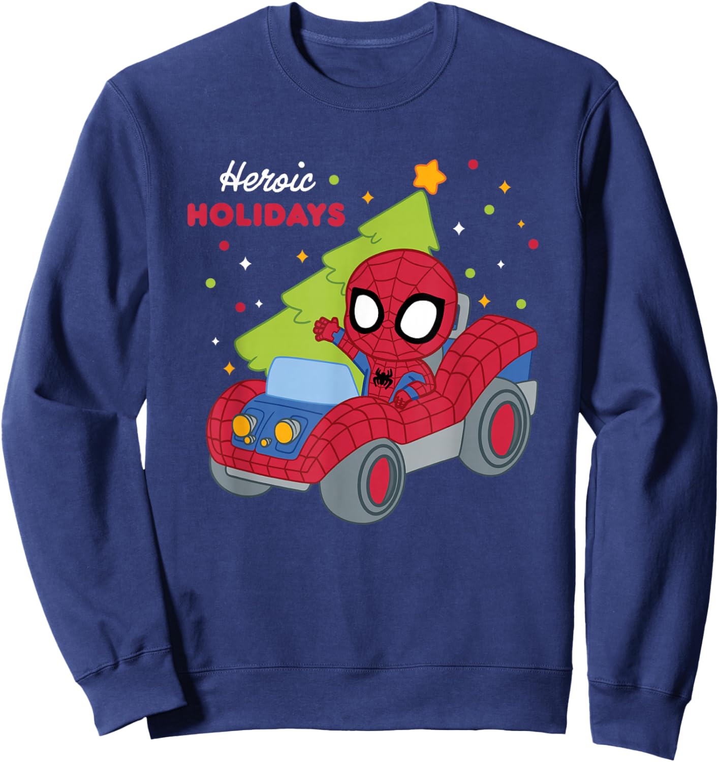 Marvel Christmas Heroic Holidays Cute Spider Man Chest Logo Sweatshirt - Sweatshirt | Navy