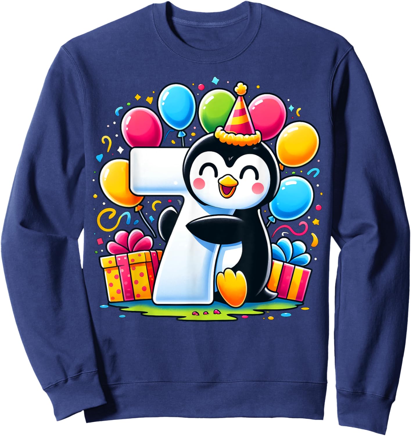 Kids Penguin Theme seventh Bday Party 7th Penguin Birthday Sweatshirt - Sweatshirt | Navy