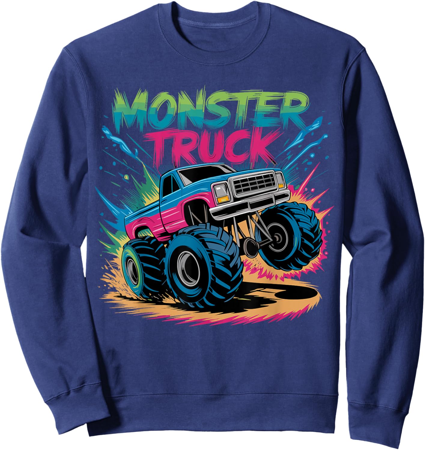 Monster Truck Birthday Party Colorful Sweatshirt - Sweatshirt | Navy