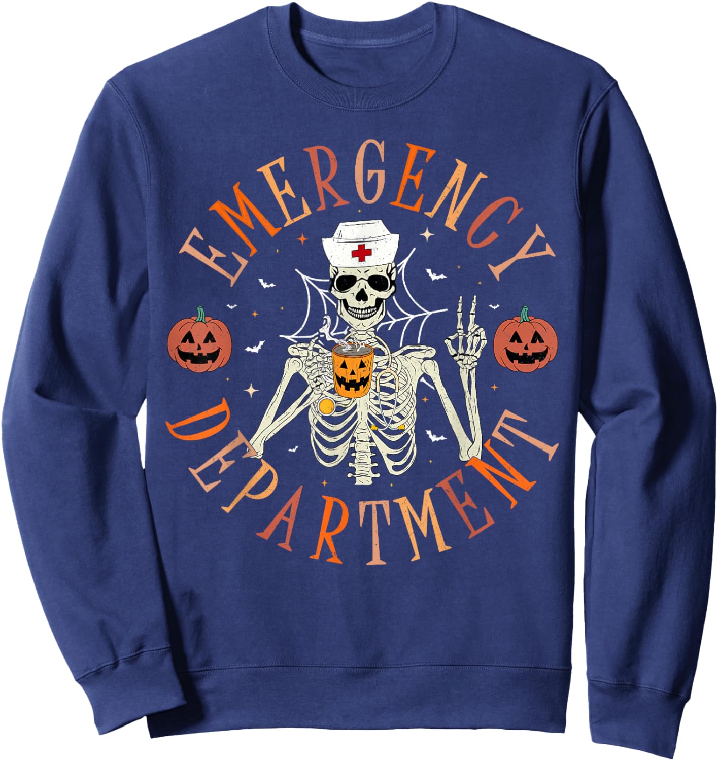 Emergency Department Skeleton ER Nurse Halloween Sweatshirt - Sweatshirt | Navy
