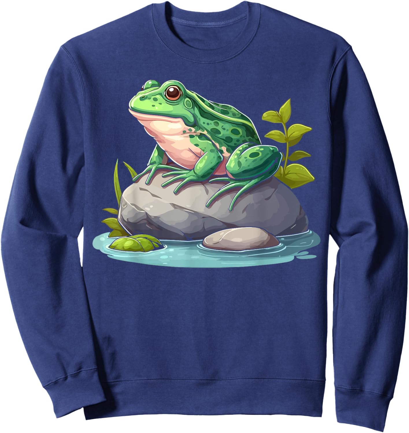Frog Sitting On A Rock Funny Frog Lovers Sweatshirt - Sweatshirt | Navy