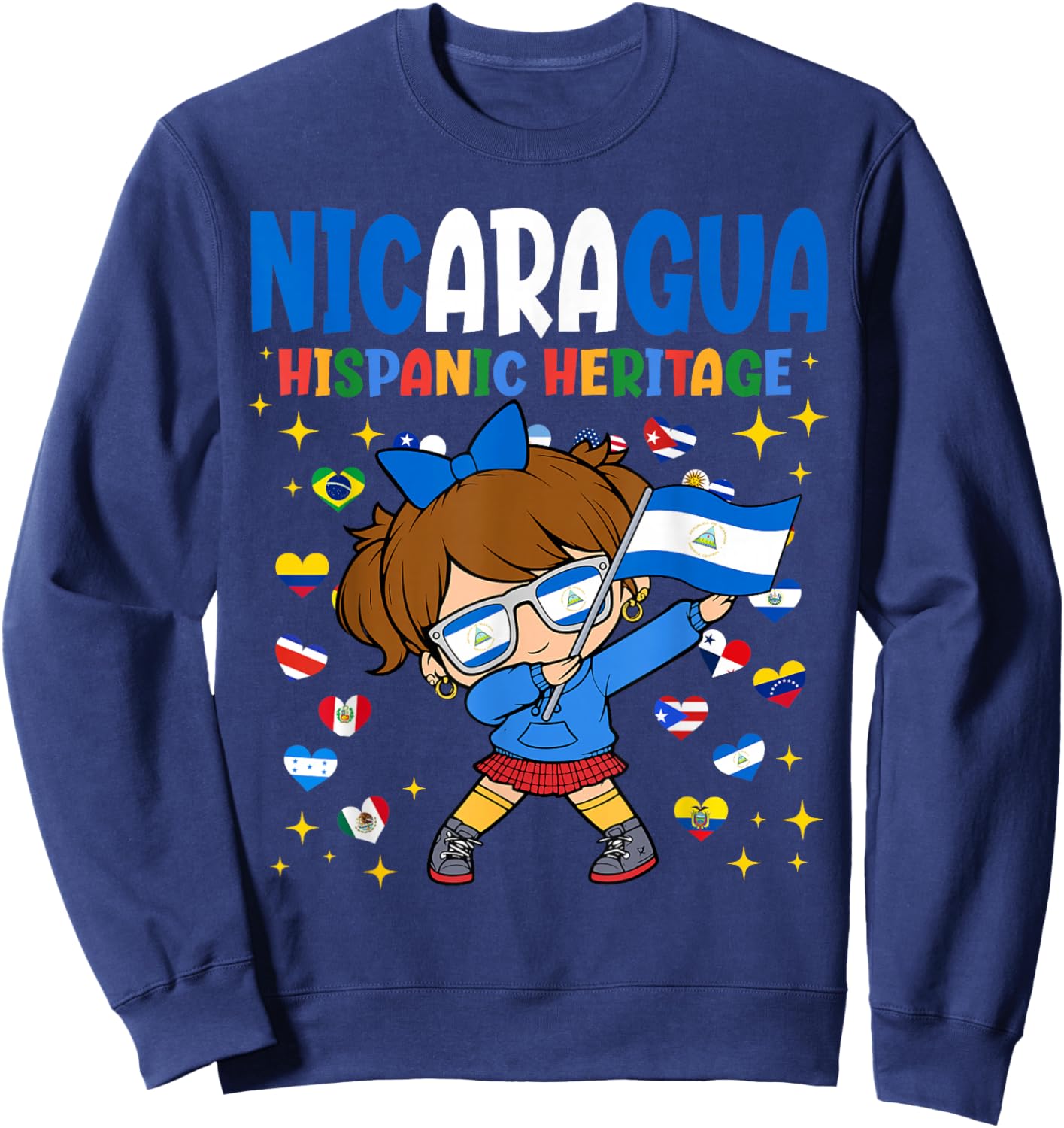 Hispanic Heritage Month Nicaragua Flag Nicaraguan Girl Kids Sweatshirt - Sweatshirt | Navy
