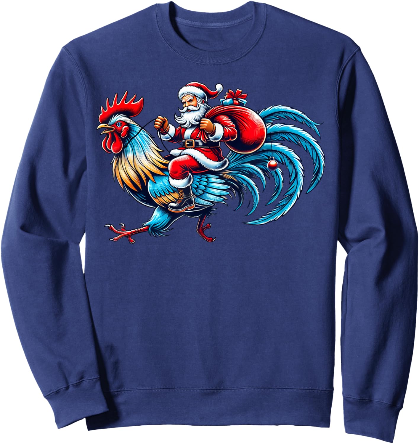 Chicken Lover Xmas Funny Santa Riding Chicken Christmas 2024 Sweatshirt - Sweatshirt | Navy