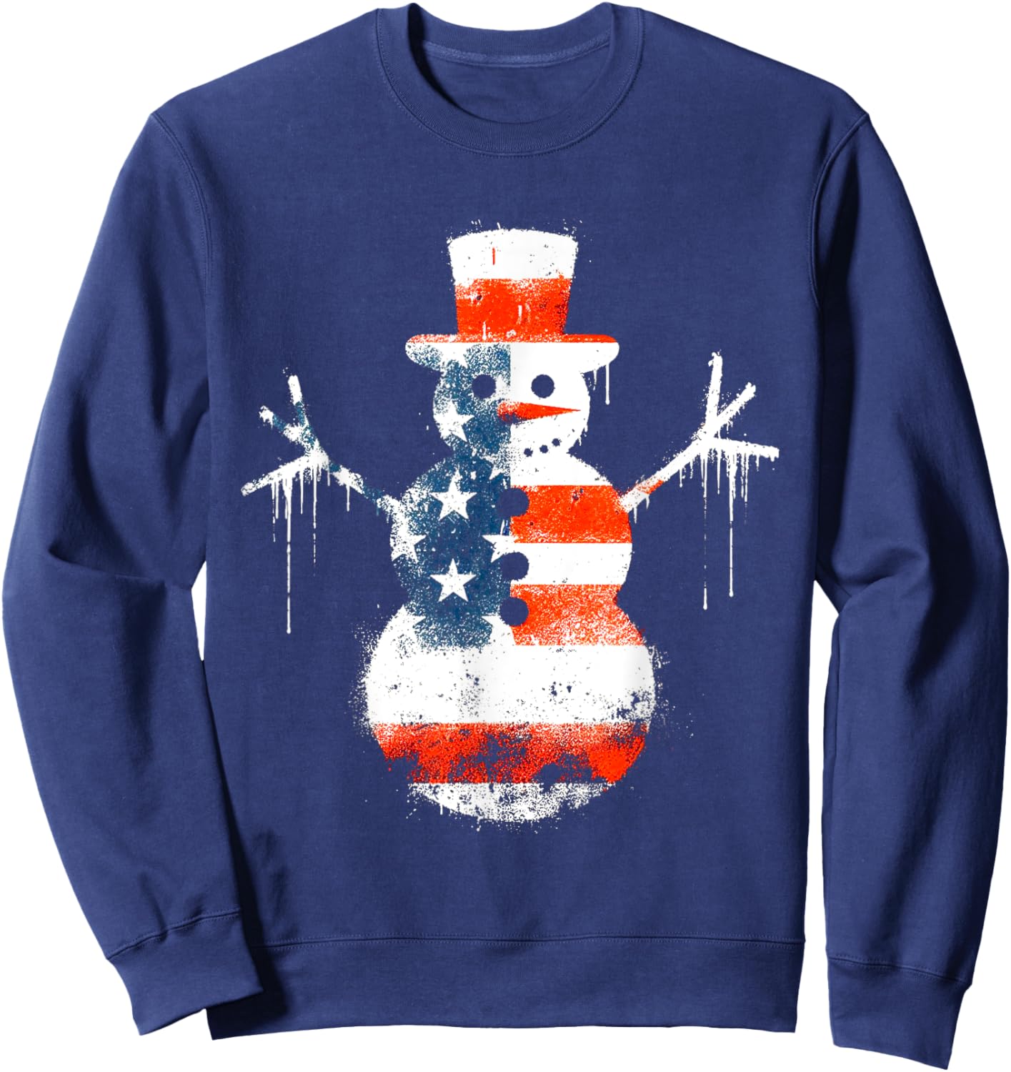 Snowman American Flag - Patriotic USA Snowman Xmas Lover Sweatshirt - Sweatshirt | Navy