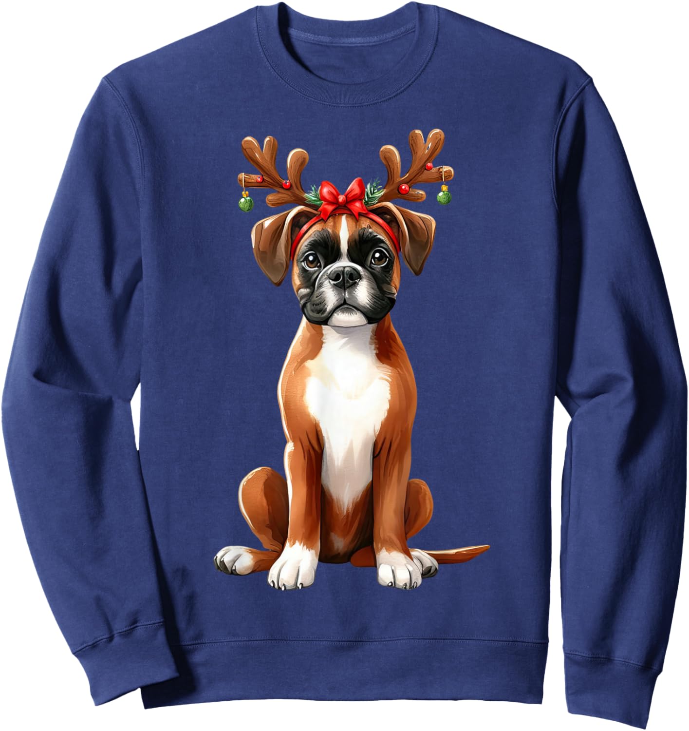 Boxer Reindeer Santa Hat Xmas Lights Christmas Xmas Dog Men Women Sweatshirt - Sweatshirt | Navy