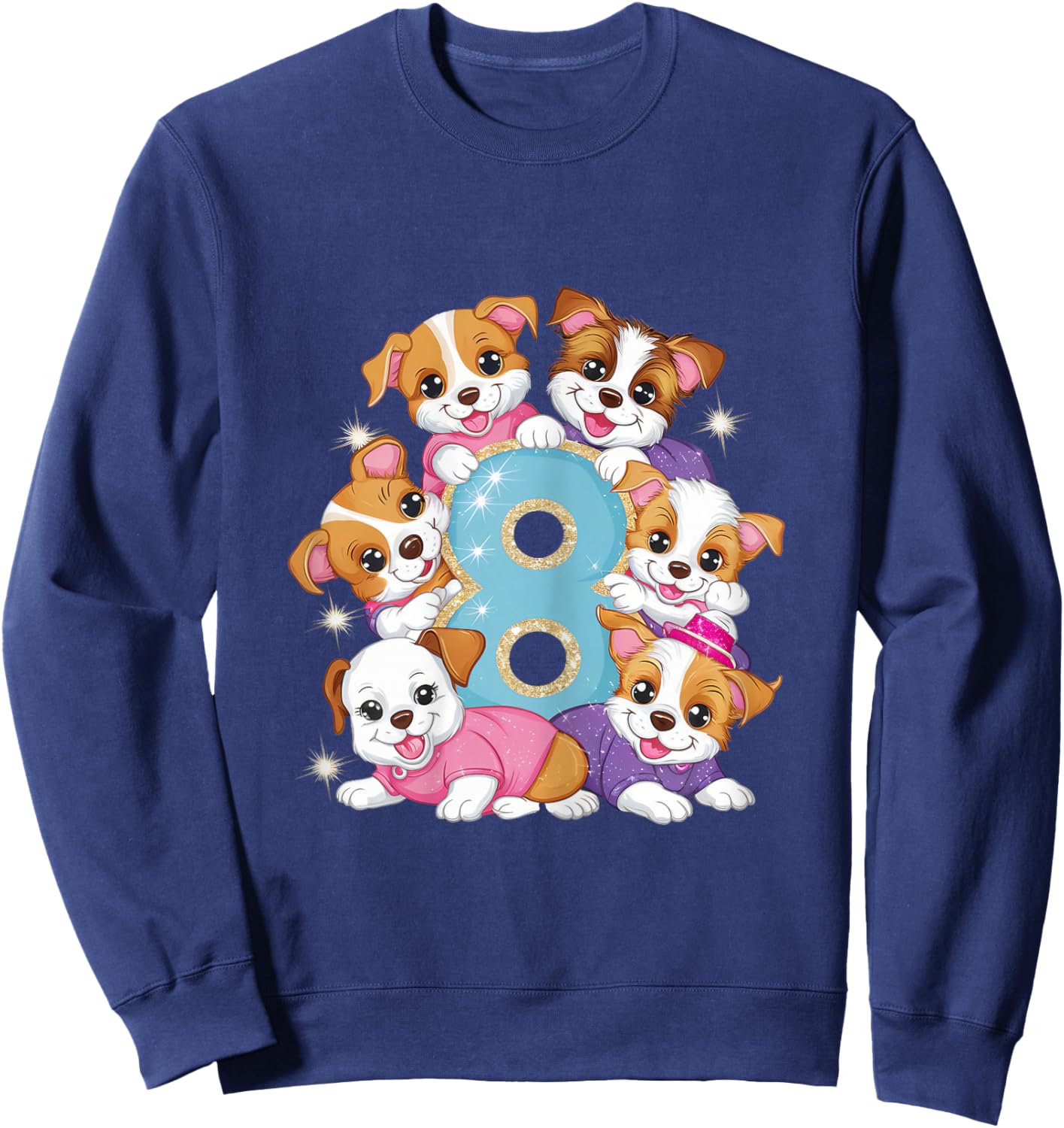 8th Birthday Dog Birthday Shirt for Girls 8 Years Puppy Sweatshirt - Sweatshirt | Navy