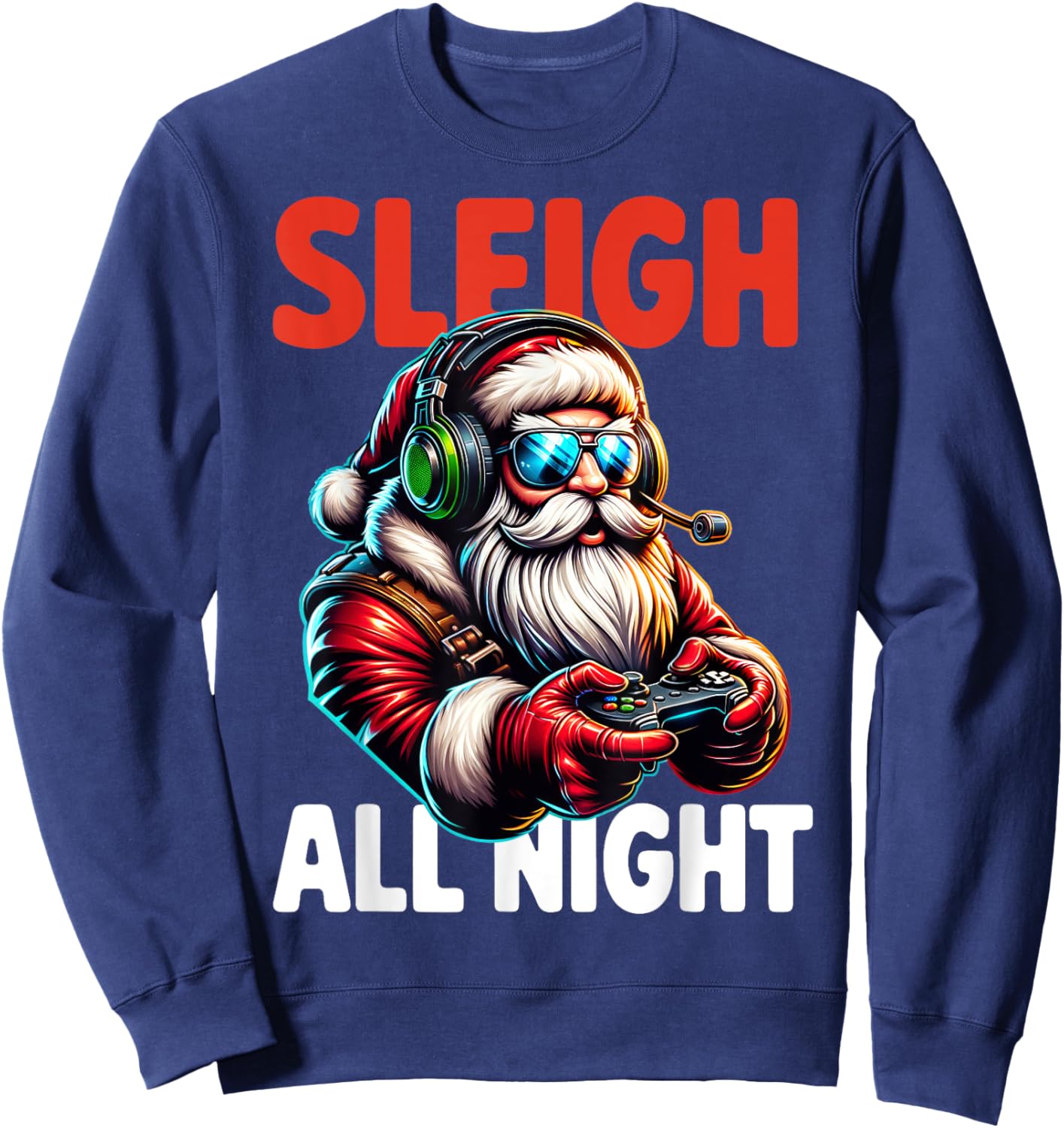 Christmas Gamer Boys Sleigh All Night Video Game Santa Xmas Sweatshirt - Sweatshirt | Navy