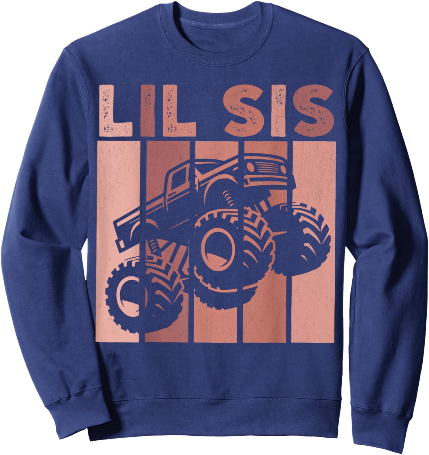 Little Sister Monster Truck Retro Lil Sis Matching Sibling Sweatshirt - Sweatshirt | Navy