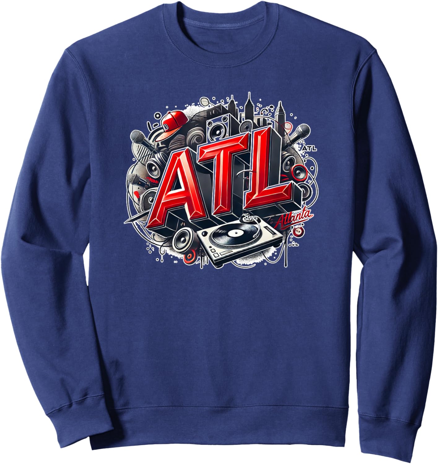 ATL / Atlanta DJ Hip Hop Turntable Sweatshirt - Sweatshirt | Navy