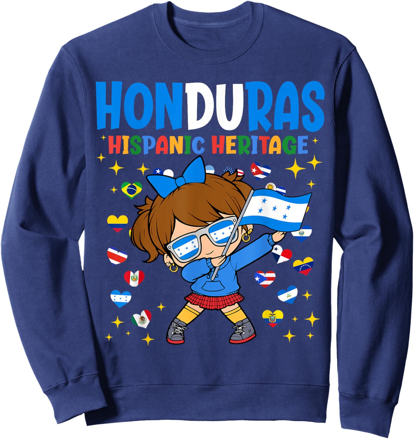 Hispanic Heritage Month Honduras Flag Honduran Girl Kids Sweatshirt - Sweatshirt | Navy