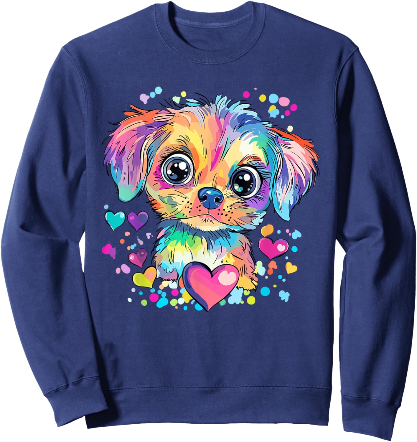 Rainbow Puppy with Hearts Sweatshirt - Sweatshirt | Navy
