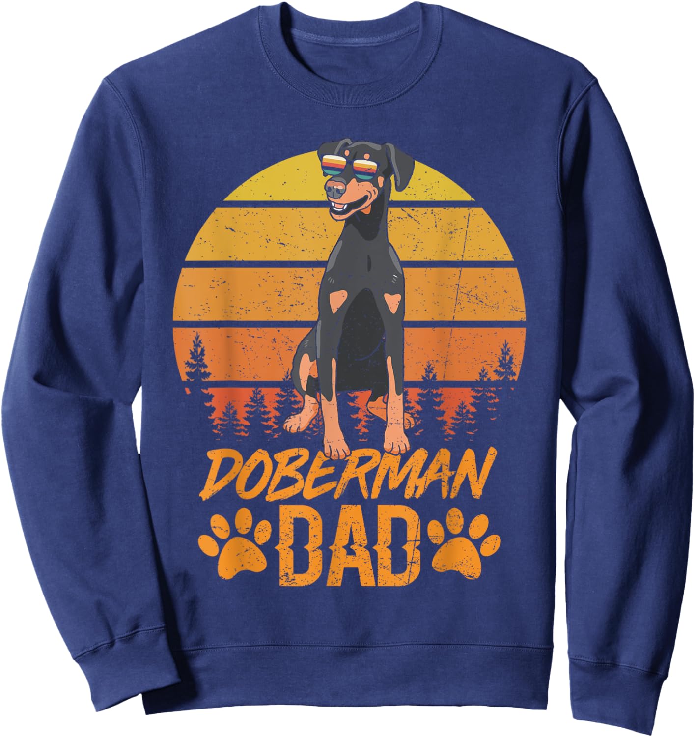 Vintage Retro Cool Natural Ear Doberman Dad Fathers Day Sweatshirt - Sweatshirt | Navy