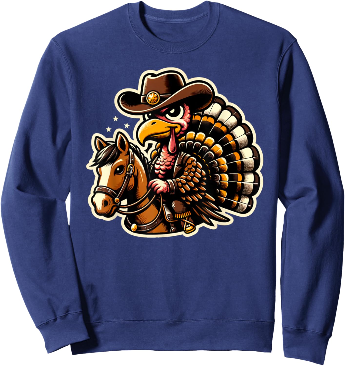 Funny Cowboy Turkey Riding Horse Thanksgiving Country Vibes Sweatshirt - Sweatshirt | Navy