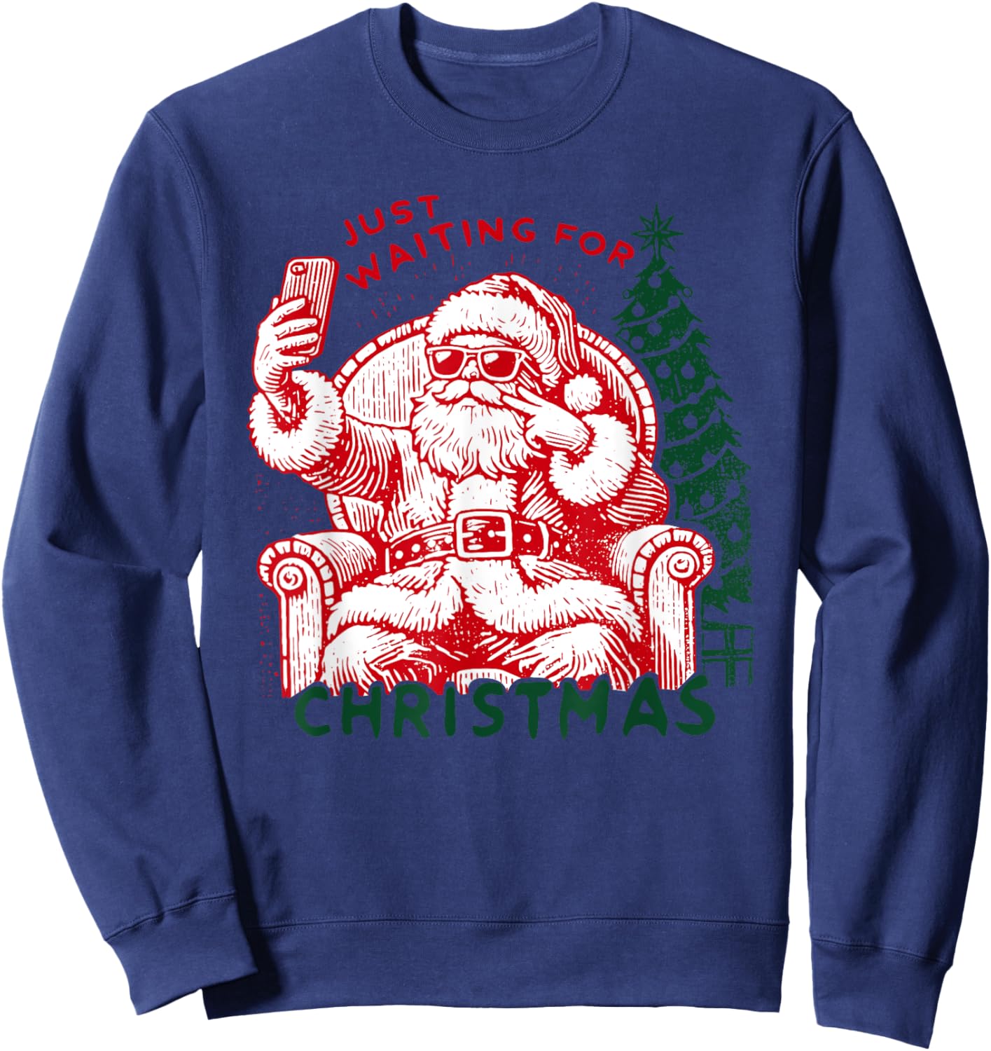 Retro Just Waiting For Christmas, Christmas Funny Santa Sweatshirt - Sweatshirt | Navy