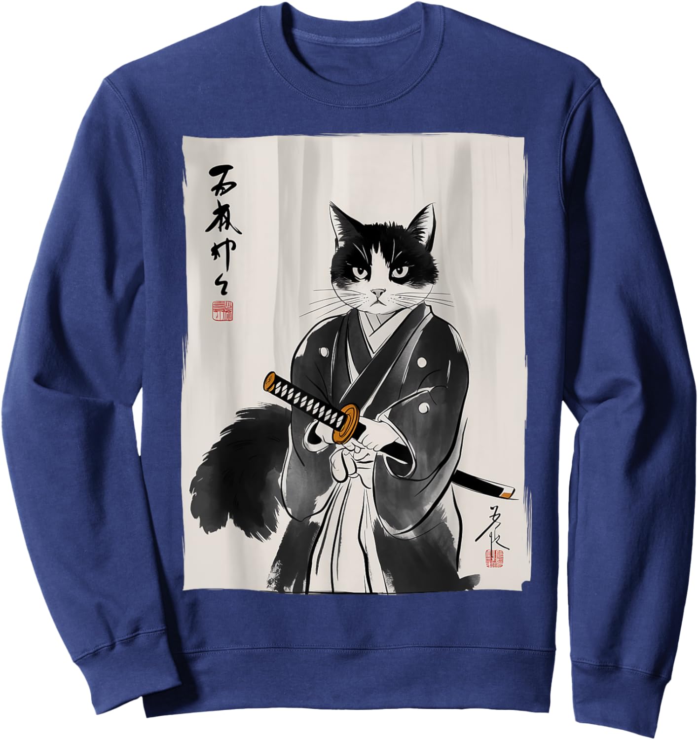 Samurai Cat Japanese Art Gifts For Cat Mom Cat Dad Cat Lover Sweatshirt - Sweatshirt | Navy
