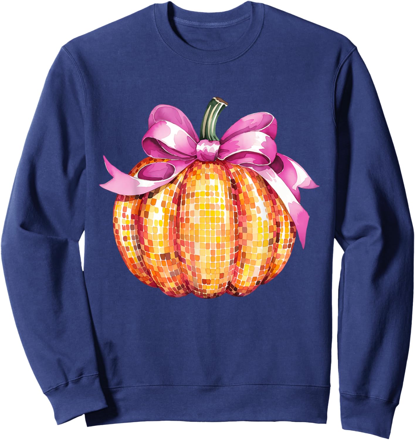 Coquette Pumpkin Pink Bow Fall Y'All Thanksgiving Women Girl Sweatshirt - Sweatshirt | Navy