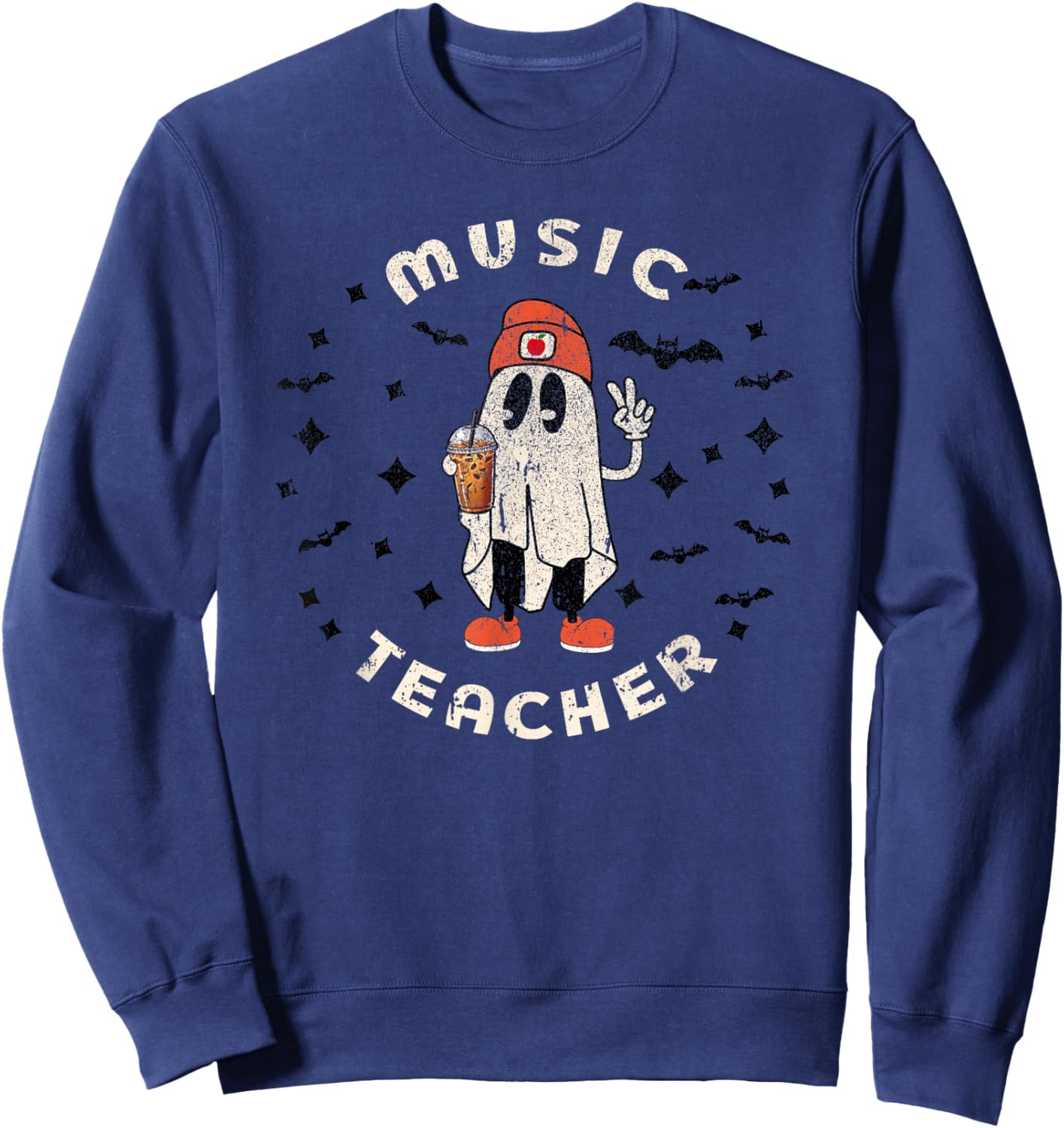 Music Teacher Halloween Piano Educator Women Men Funny Fall Sweatshirt - Sweatshirt | Navy