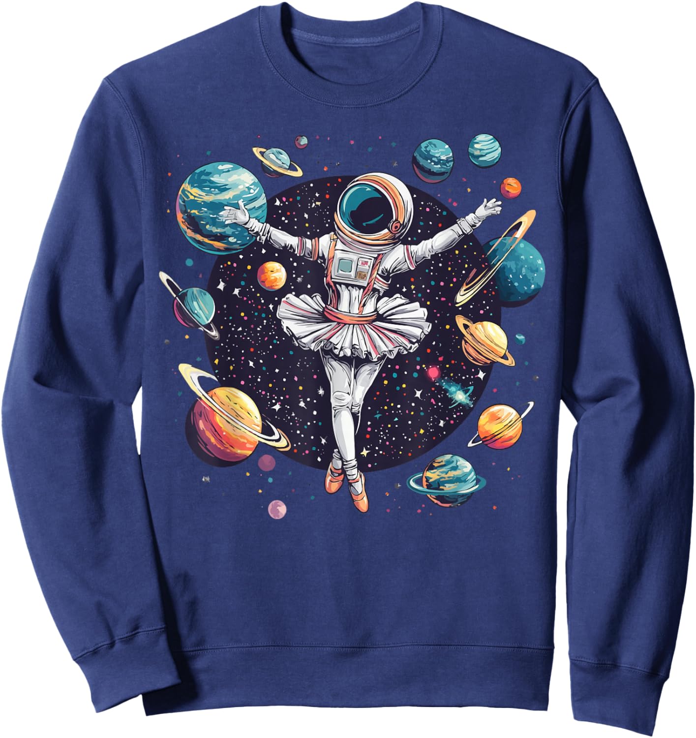 Astronaut Ballerina Dancing In Space Planets Galaxy Kid Girl Sweatshirt - Sweatshirt | Navy