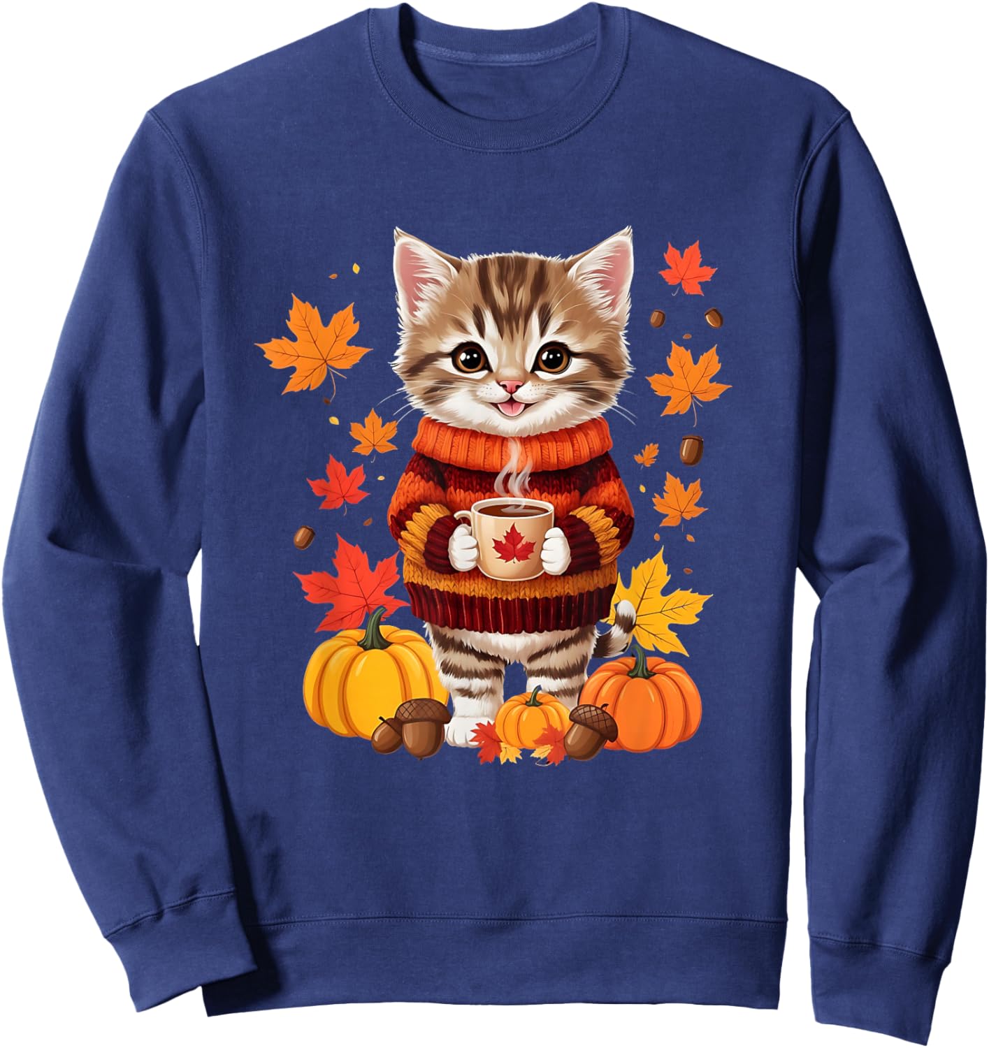 Cute Kitten with Jumper Funny Autumn Graphic Sweatshirt - Sweatshirt | Navy