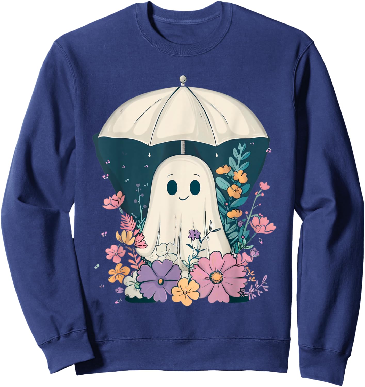 Cute Boho Ghost Under Umbrella Halloween Party Ghost Costume Sweatshirt - Sweatshirt | Navy