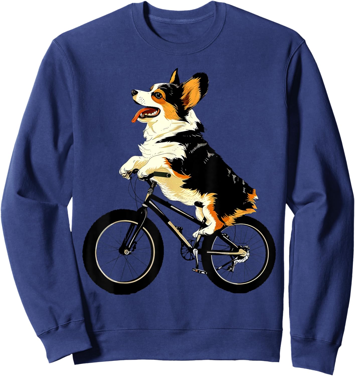 Corgi Dog Riding Bicycle Cycling Biking Dog On A Bicycle Sweatshirt - Sweatshirt | Navy