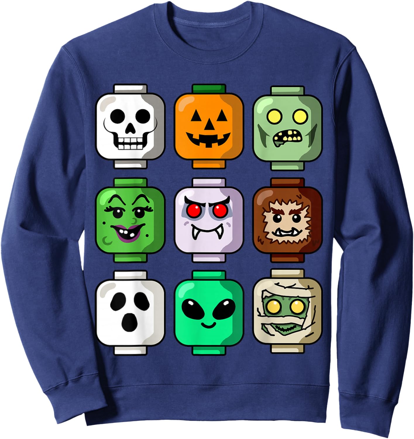 Halloween Building Brick Head Pumpkin Ghost Zombie Boys Sweatshirt - Sweatshirt | Navy