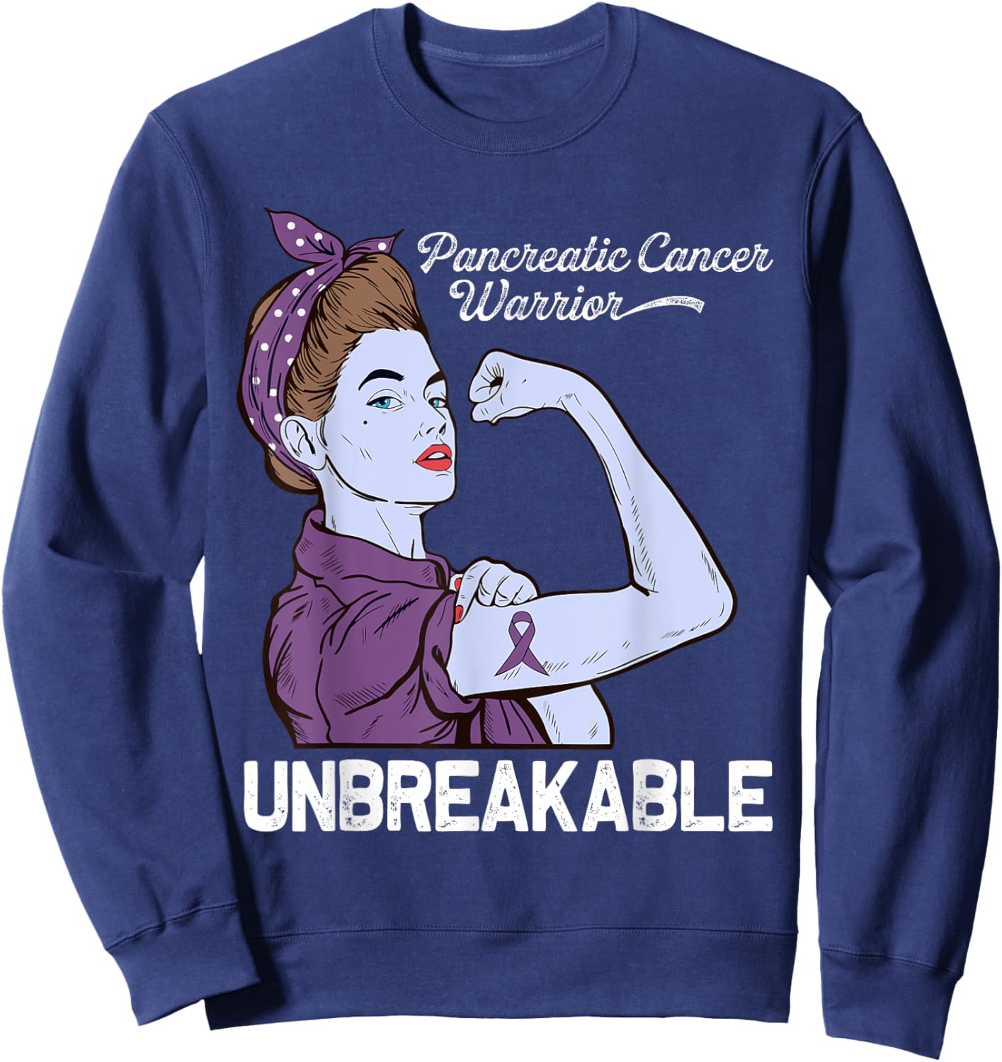 Pancreatic Cancer Warrior Awareness Purple Ribbon Support Sweatshirt - Sweatshirt | Navy