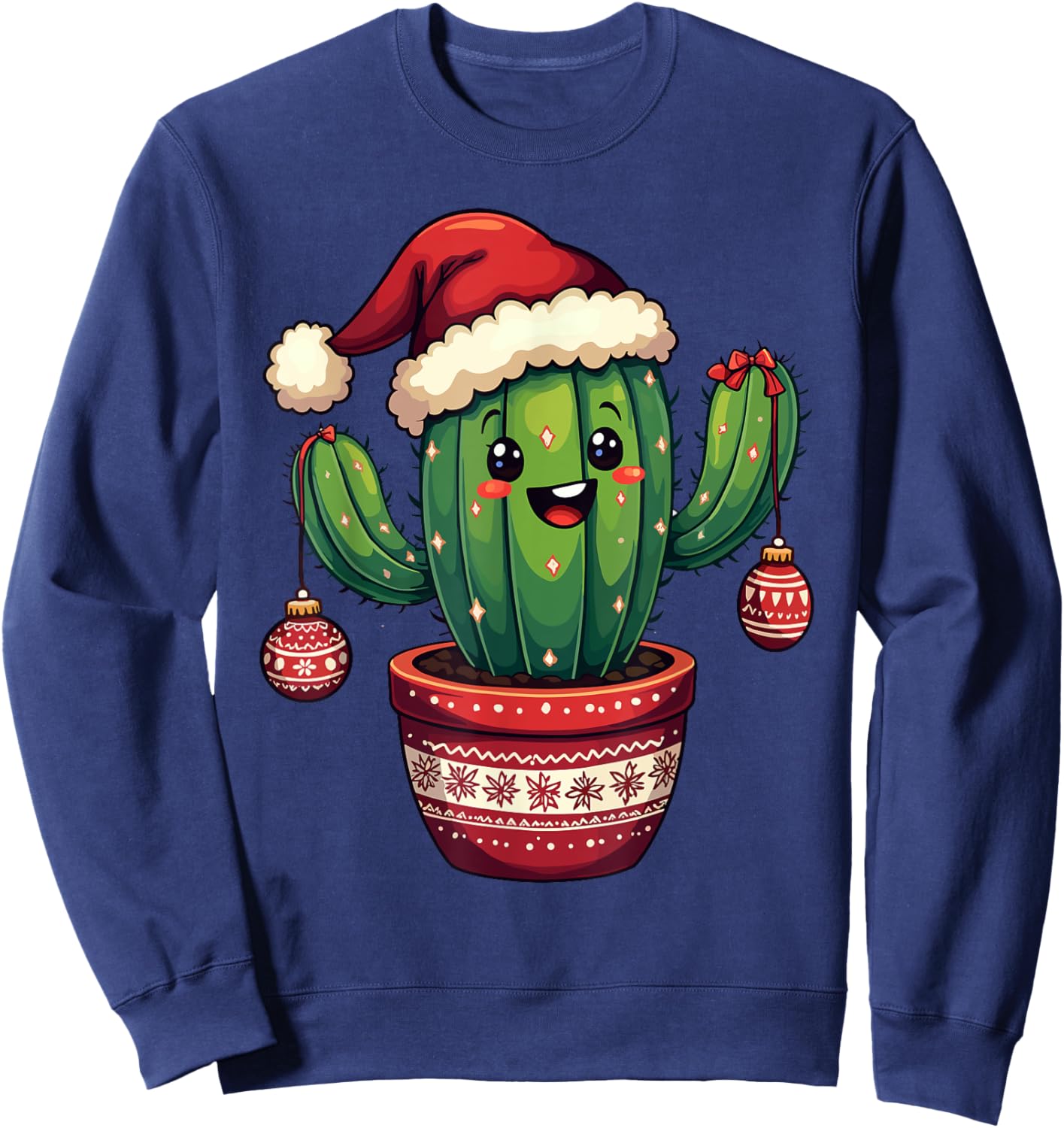 Cactus Santa Hat Funny Christmas Xmas Men Women Kids Sweatshirt - Sweatshirt | Navy