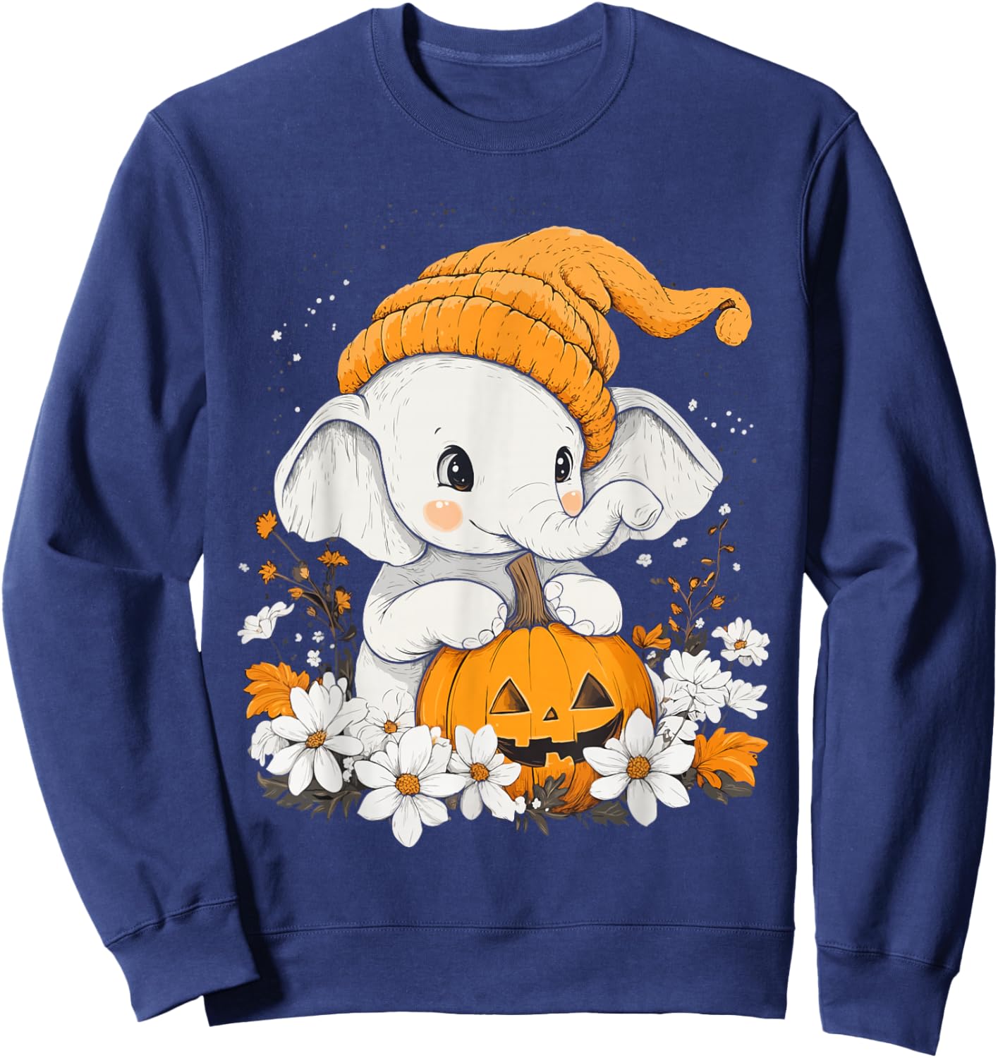 Halloween Pumpkin Flower Girls Boys Kids Elephant Halloween Sweatshirt - Sweatshirt | Navy
