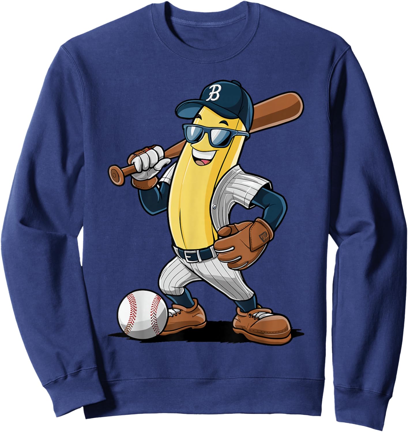 Banana Softball Sport Fruit Cute Banana Baseball Player Sweatshirt - Sweatshirt | Navy