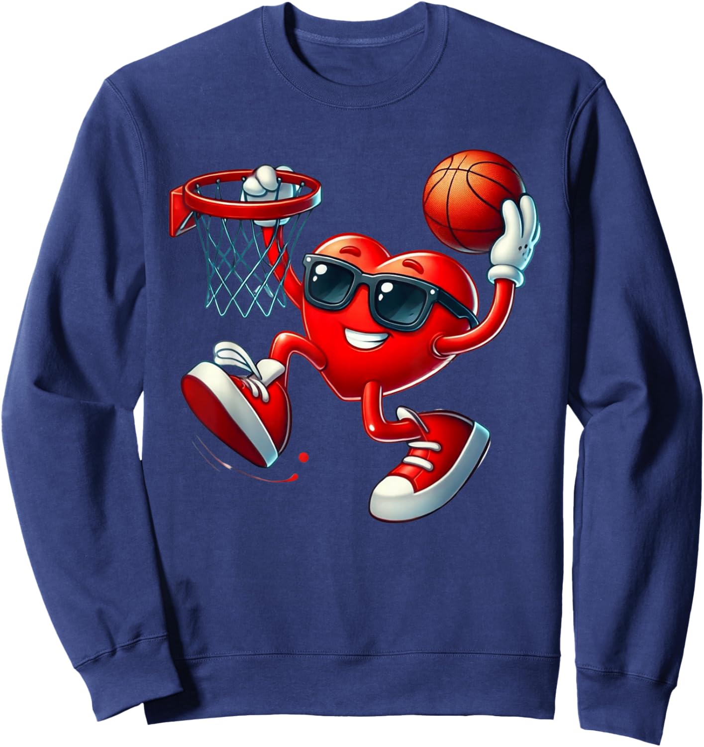 Valentines Day Basketball Funny Red Heart Love Boys Kids Sweatshirt - Sweatshirt | Navy