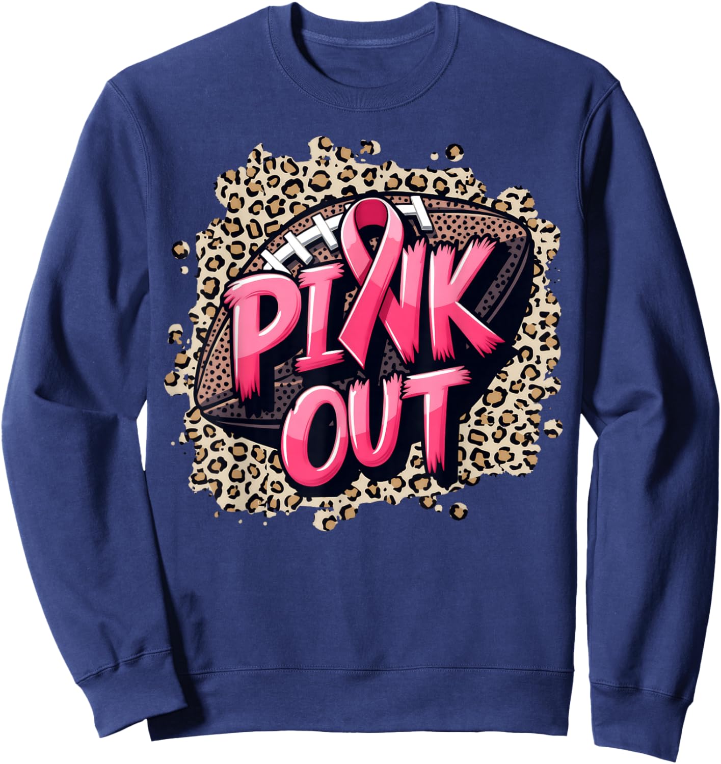 Pink Out American Football Leopard Tackle Breast Cancer 2024 Sweatshirt - Sweatshirt | Navy