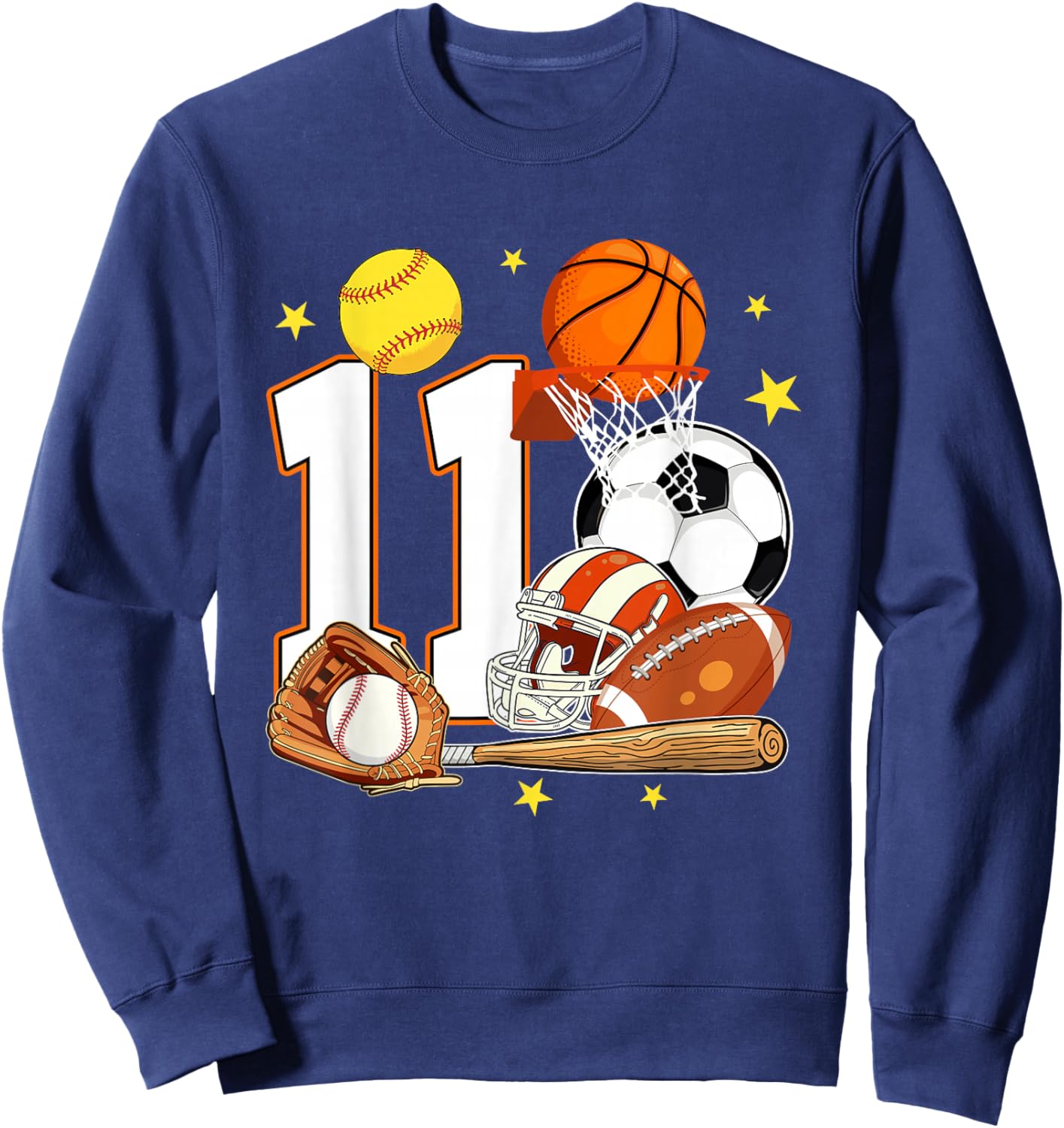 11th Birthday Sports Birthday Theme 11 Year Old Birthday Sweatshirt - Sweatshirt | Navy