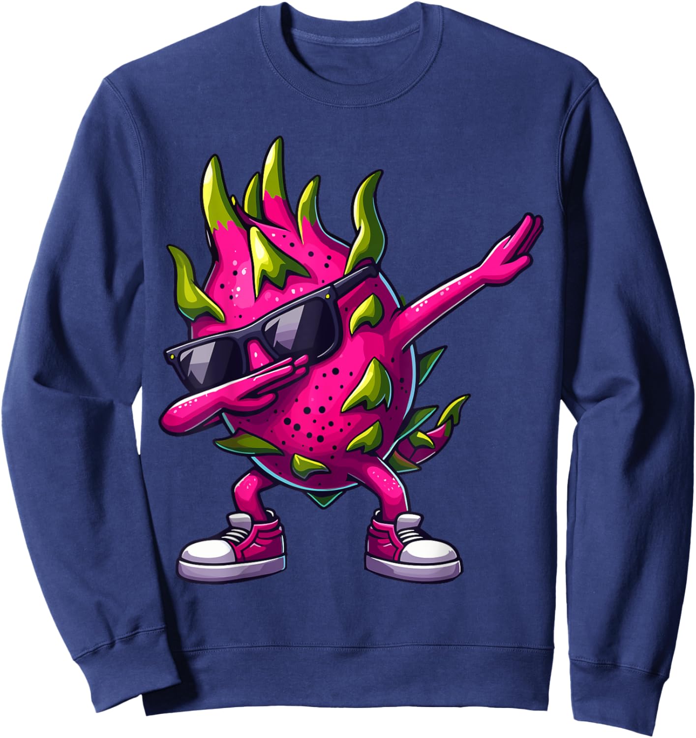 Dragon fruit Dabbing Dance Sunglasses Fruit Lovers Sweatshirt - Sweatshirt | Navy
