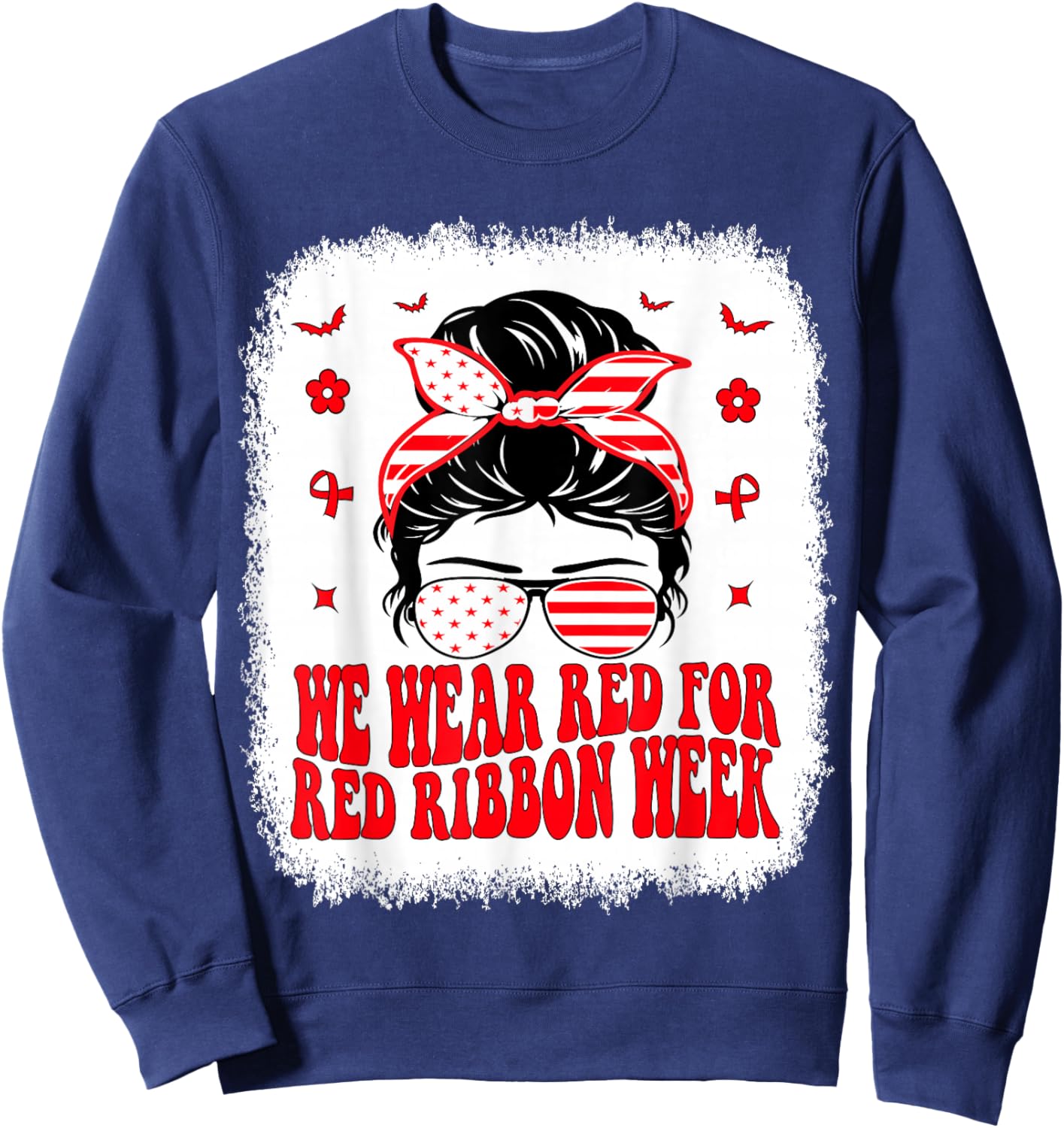 Drug Free Red Ribbon Week Awareness Say No to Drugs Wear Red Sweatshirt - Sweatshirt | Navy