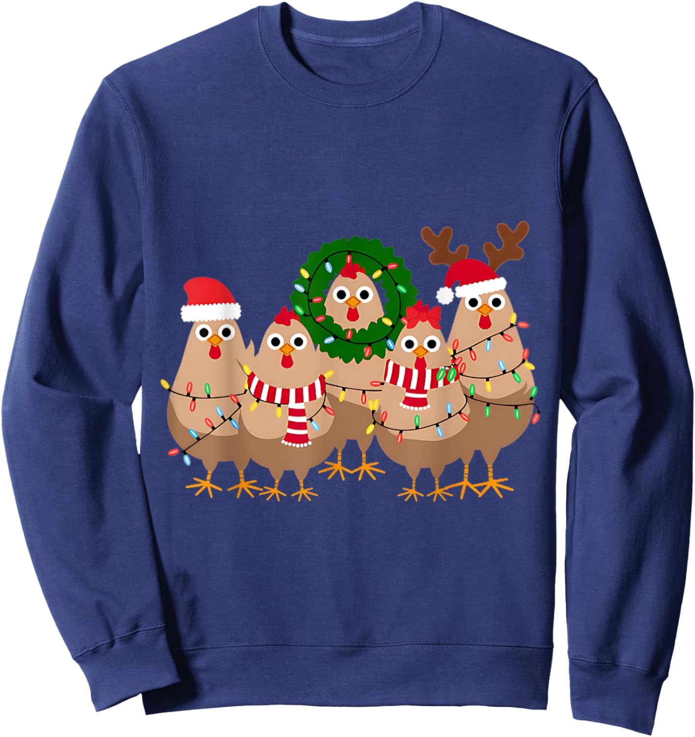 Funny Christmas Chicken - Black, Small, -Adult, Christmas, Modern, Cartoon, Imported, Polyester 100%, Short Sleeve, Pull On Sweatshirt - Sweatshirt | Navy