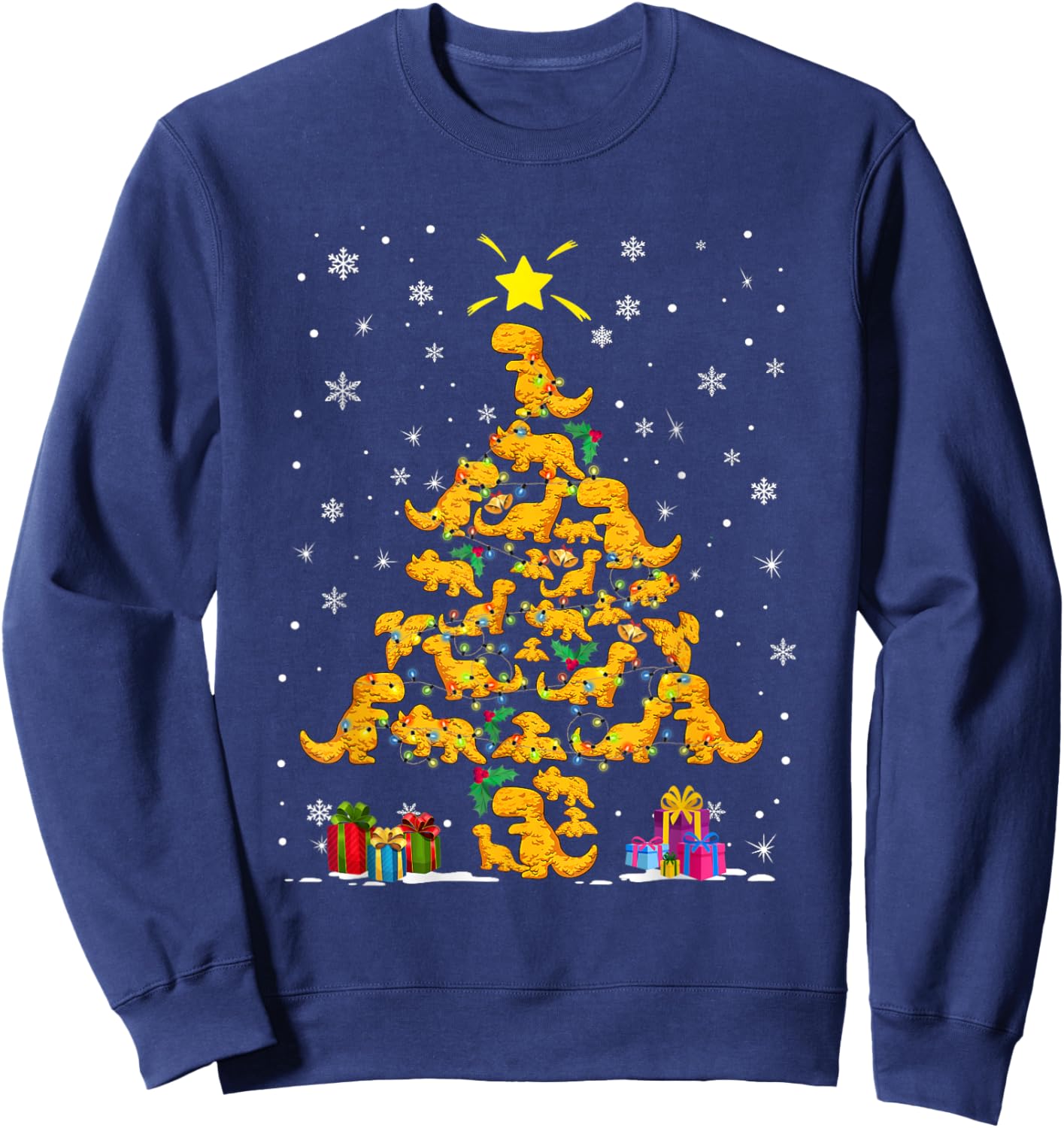 Dino Chicken Nuggets Christmas Tree Dinosaur Chicken Nugget Sweatshirt - Sweatshirt | Navy