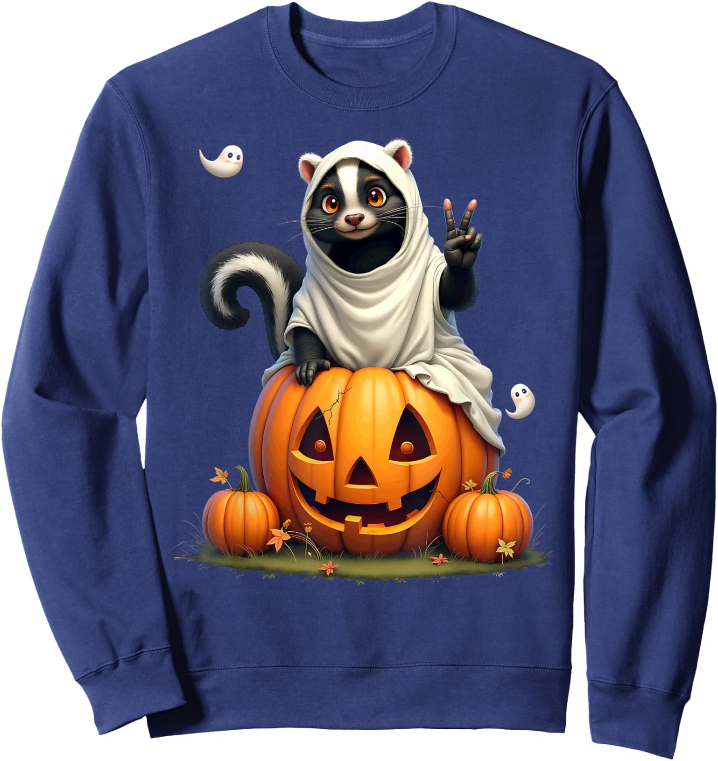 Pumpkin Boo Ghost Skunk Halloween Costume Sweatshirt - Sweatshirt | Navy