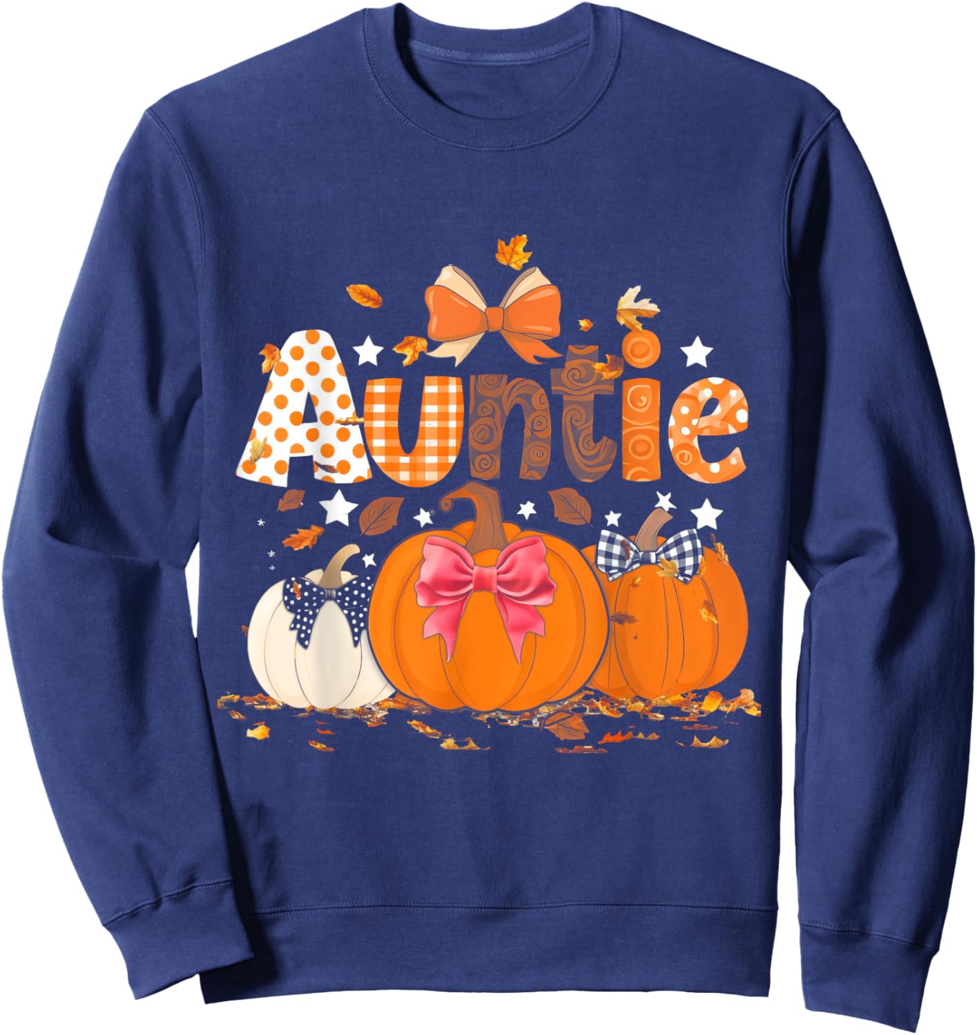Auntie Pumpkin Fall Autumn Coquette Bow Thanksgiving Family Sweatshirt - Sweatshirt | Navy